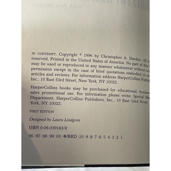 In Contempt by Christopher A. Darden (1996,HC,1st Edition)  O.J. Simpson ~Lawyer - Picture 2 of 6